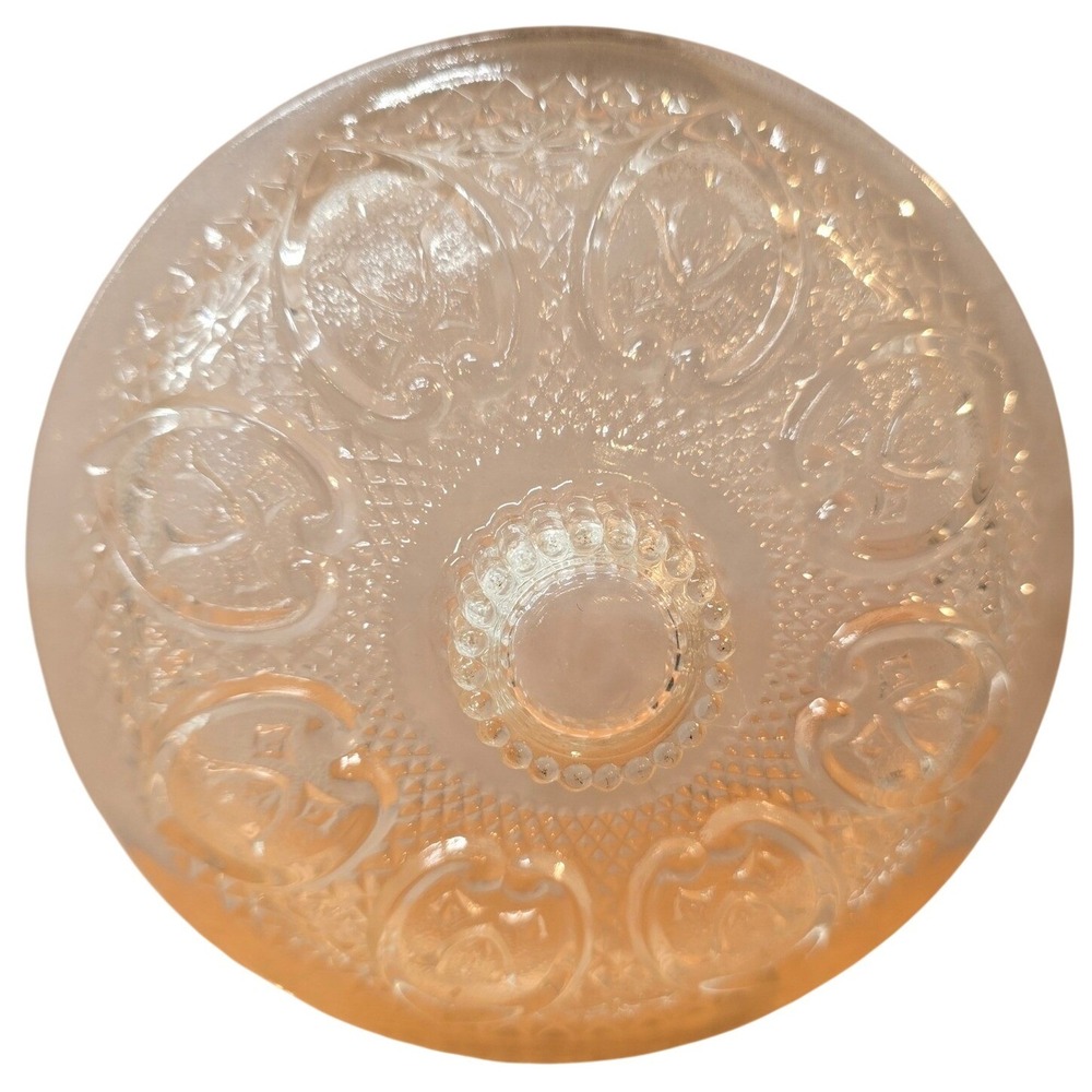 Vintage Hearts & Bows 7" Candy Dish Cover Indonesia Clear Pressed Glass 1960 VTG